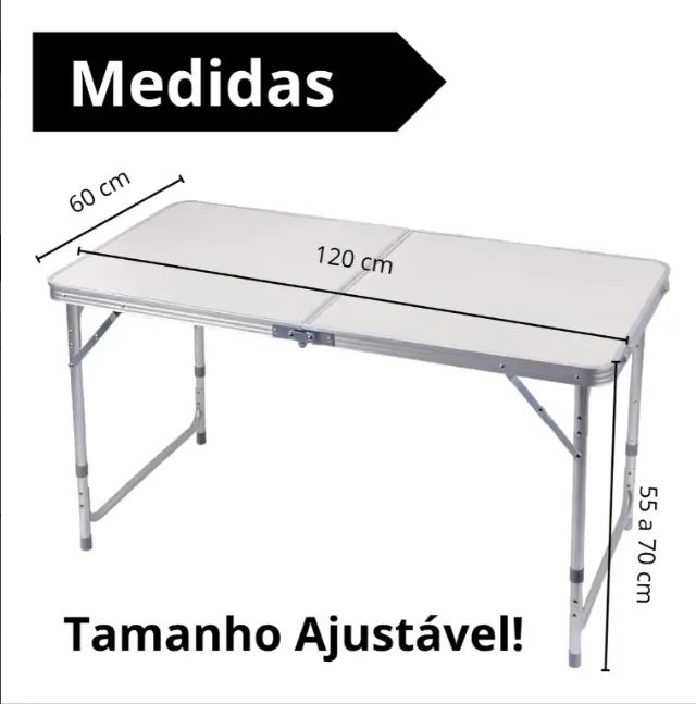 Mesa Dobravel 120x60Cm c/ 4 Bancos Portatil Camping Pesca Jardim - Foto 4