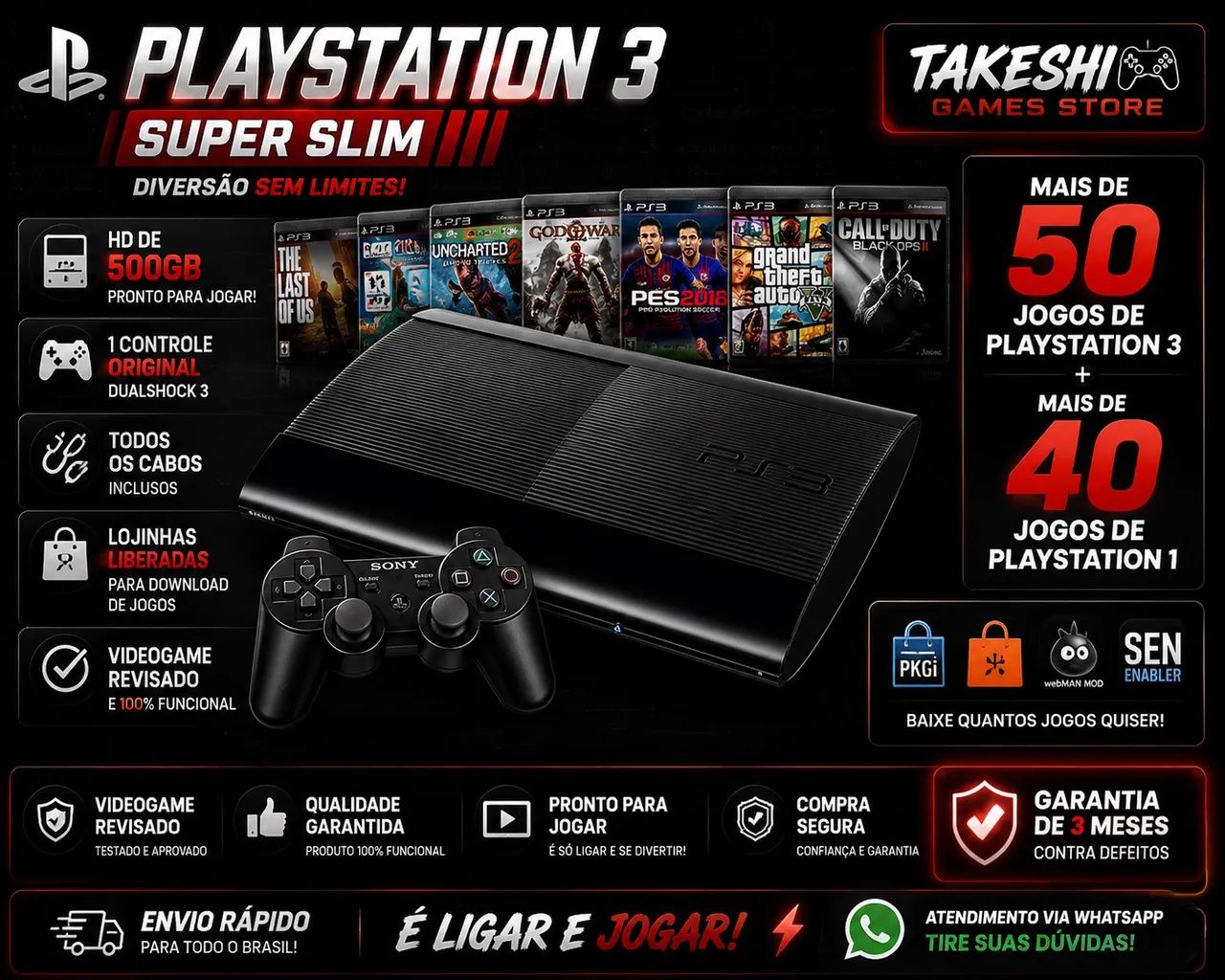 PS3 SUPER SLIM +50 JOGOS DESBLOQUEADO 