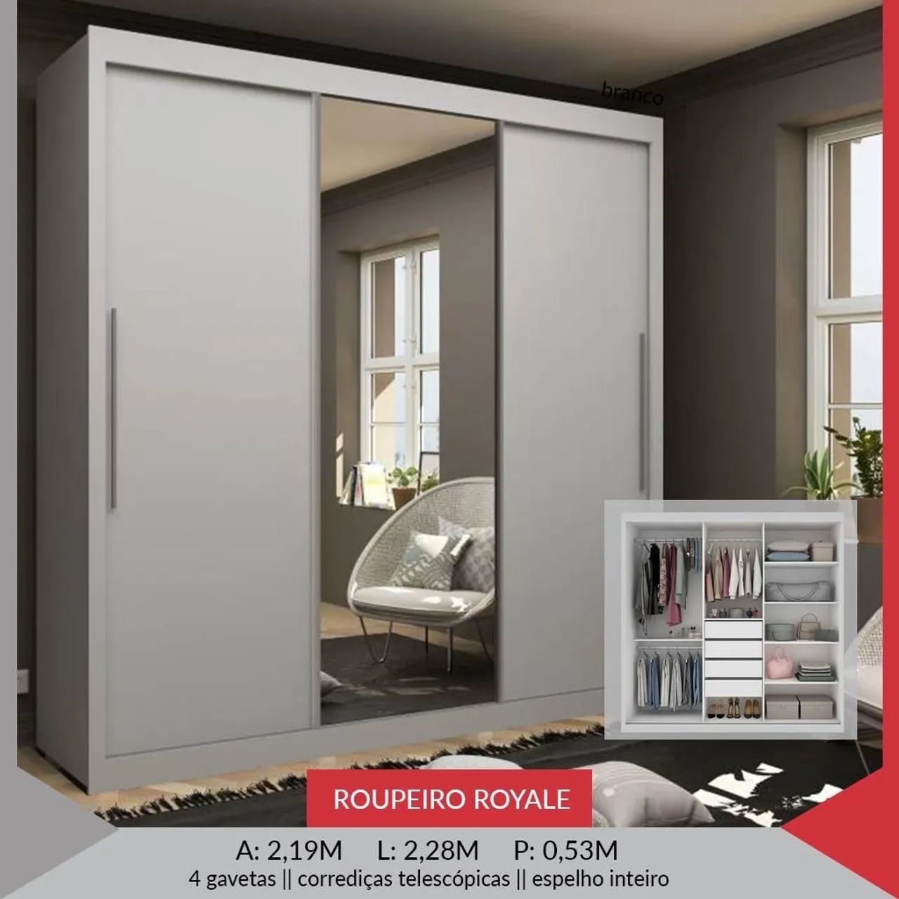 Guarda Roupa Casal com espelho inteiro - Promoção 