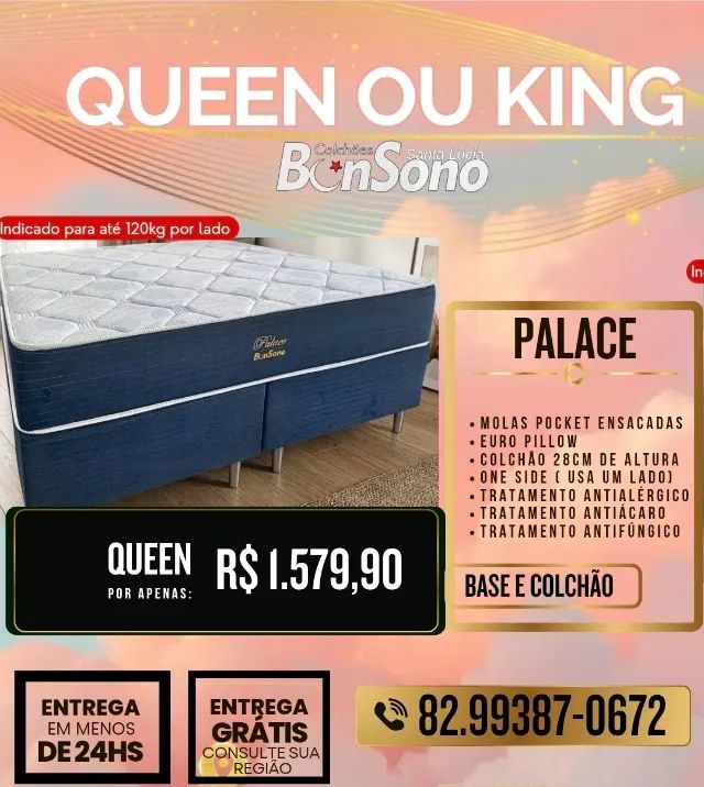 Conjunto Queen size molas ensacadas Bonsono base bipartida e colchão 
