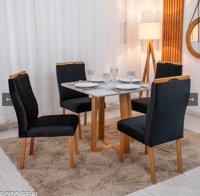 Conjunto de Jantar Aurora Square 90 com 4 Cadeiras Veludo Preto - Foto 3