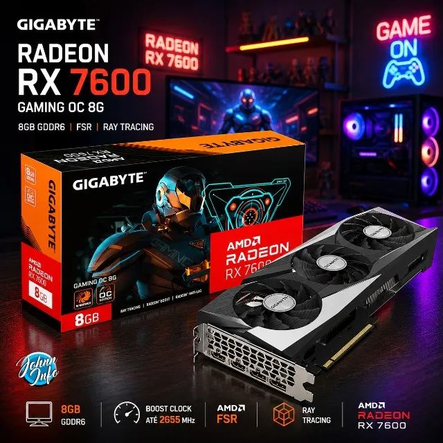 Placa De Vídeo Gigabyte AMD Radeon RX 7600 Gaming OC, 8GB, GDDR6, FSR, Ray Tracing