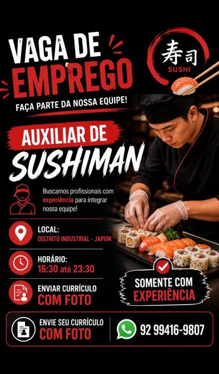 Vaga de Auxiliar de Sushiman 