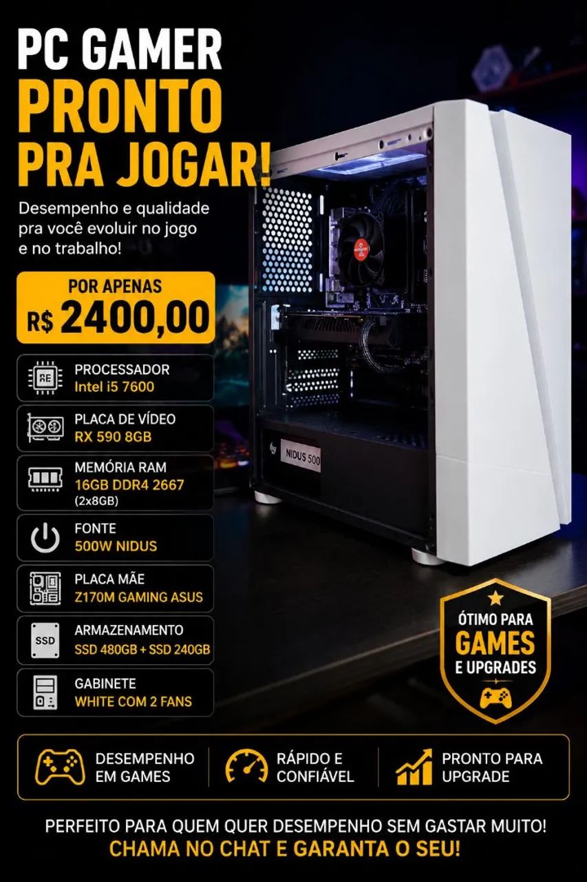 タワーPC(i5-8400,NVMeあり,500GB, RX470 (8 GB) Pc gamer I5 7°th RX 590 8gb - Computadores e Desktops - Pricumã
