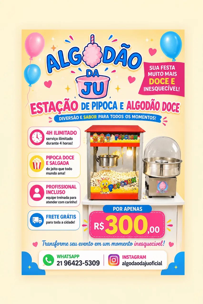 Estação de algodão doce e pipoca 