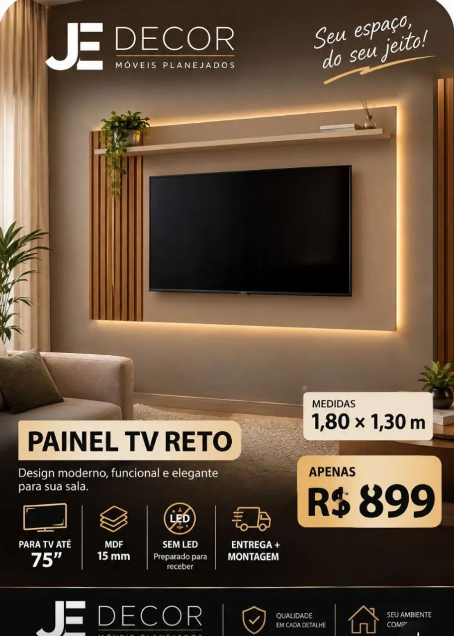 Painel até 75 polegadas em mdf