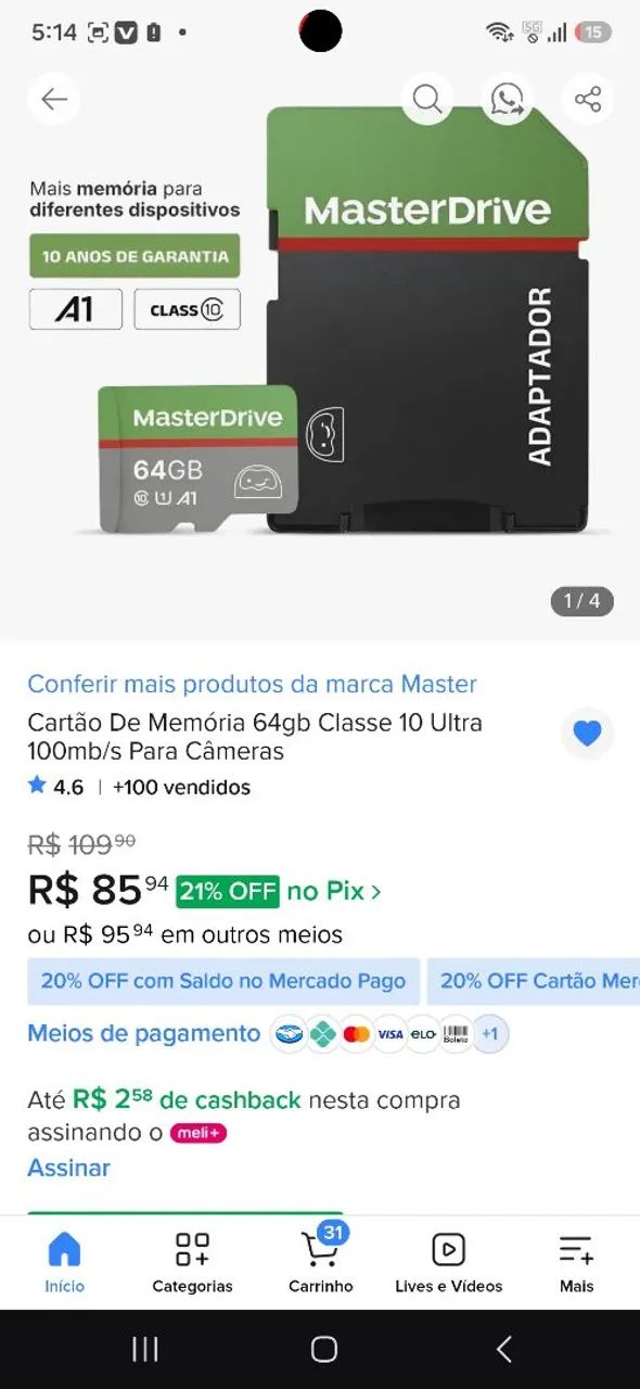 Cartão de memória  64 MB  MasterDrive - Foto 4