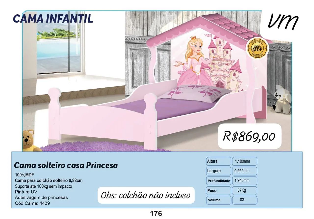 Cama de solteiro casa princesa infantil 