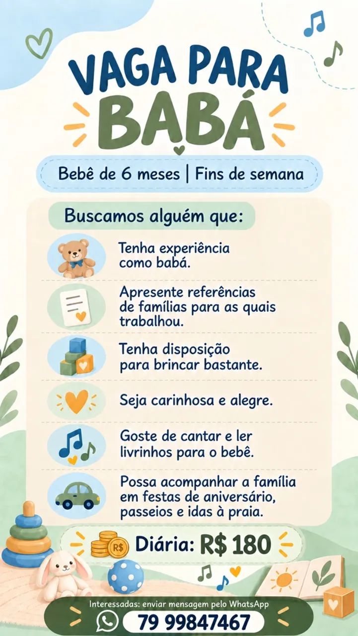 Vaga para babá folguista