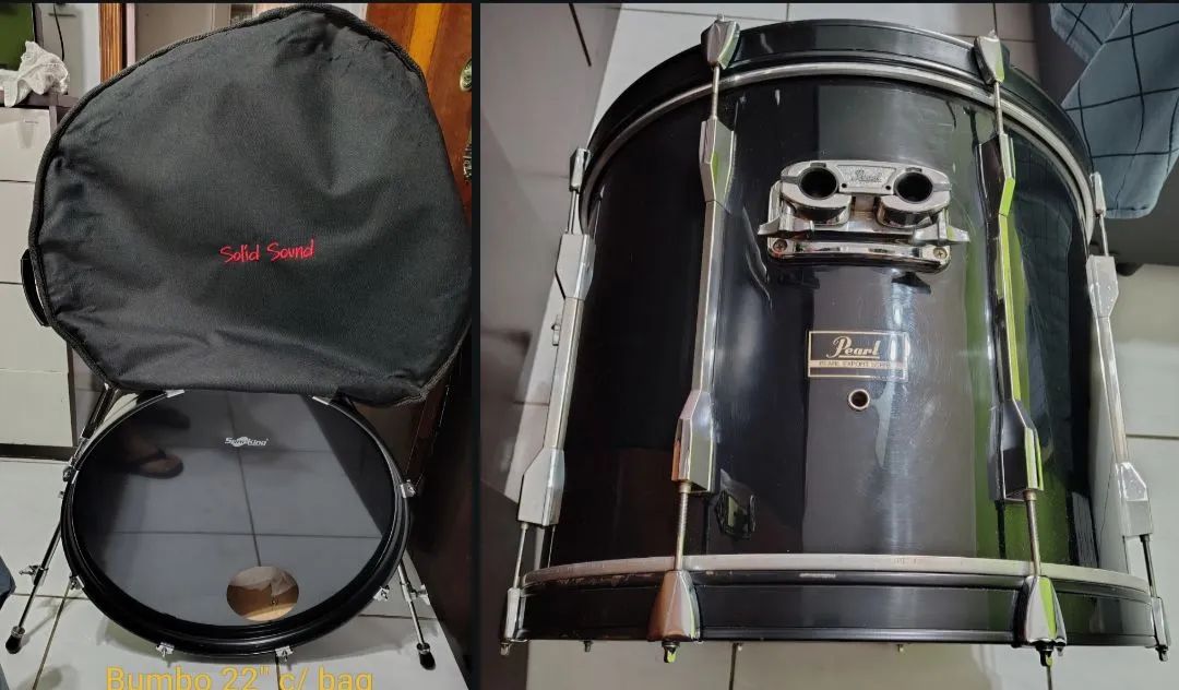 Bateria Pearl Export Preta com ferragens Rmv preta incompleta