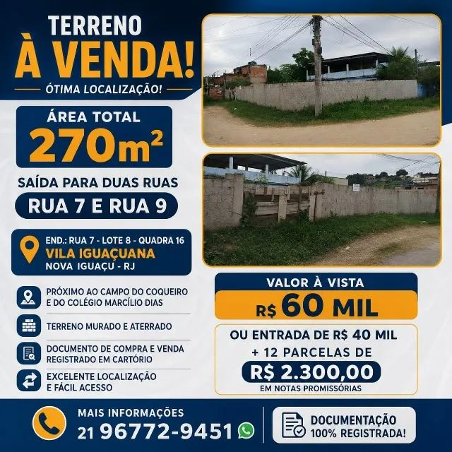 Terreno de 270m2 em Nova Iguaçu RJ