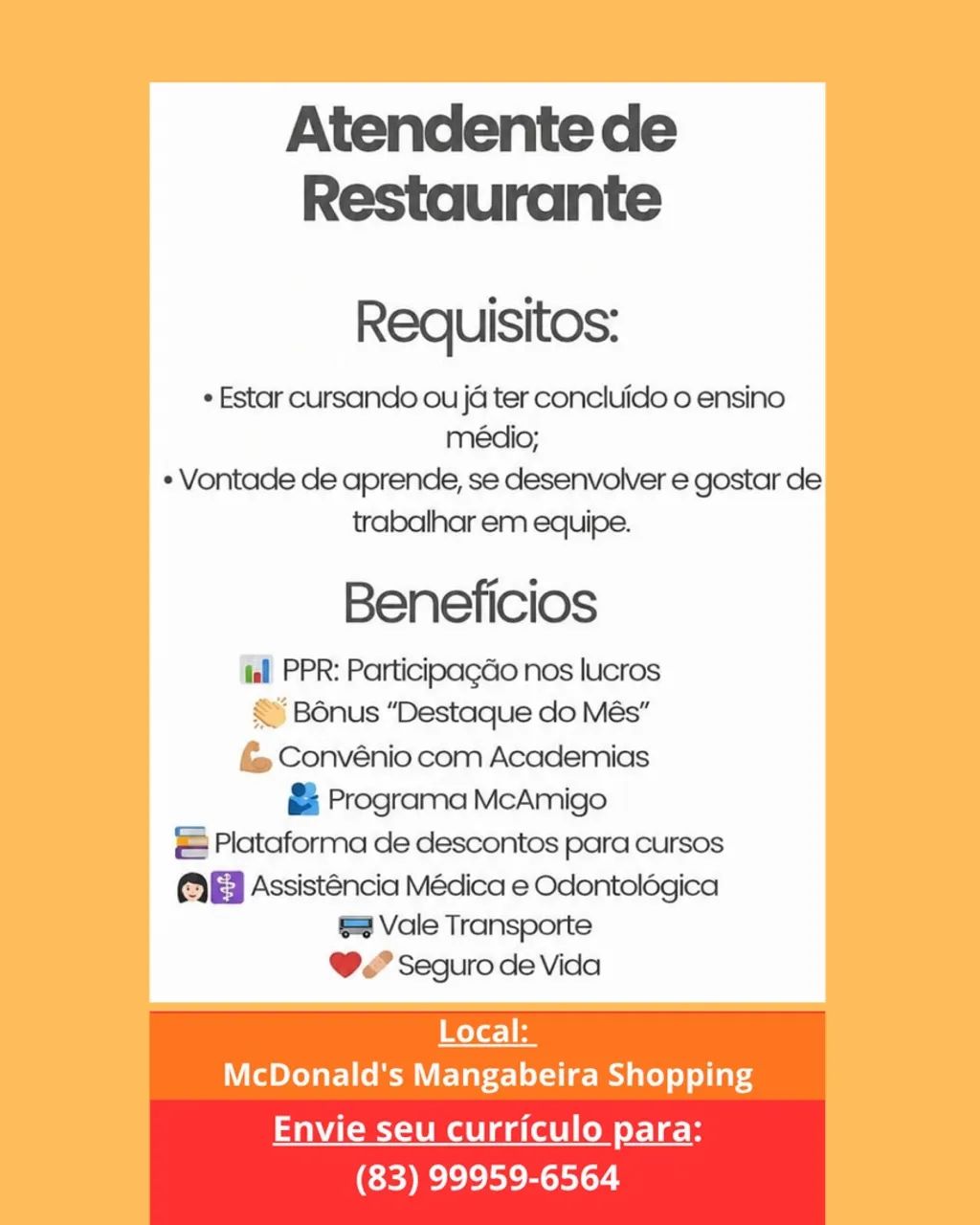 Vaga - Atendente de Restaurante 
