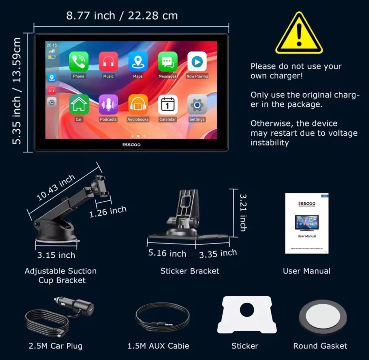 Multimidia ESSGOO de 9 polegadas Android auto e car play sem fio - Foto 2