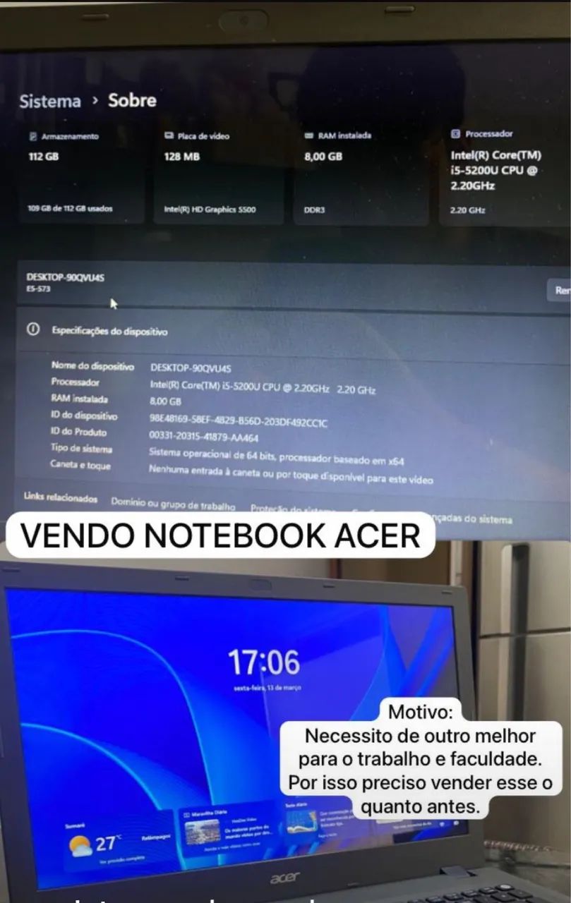Notebook Acer Aspire ES1-573 - Foto 3