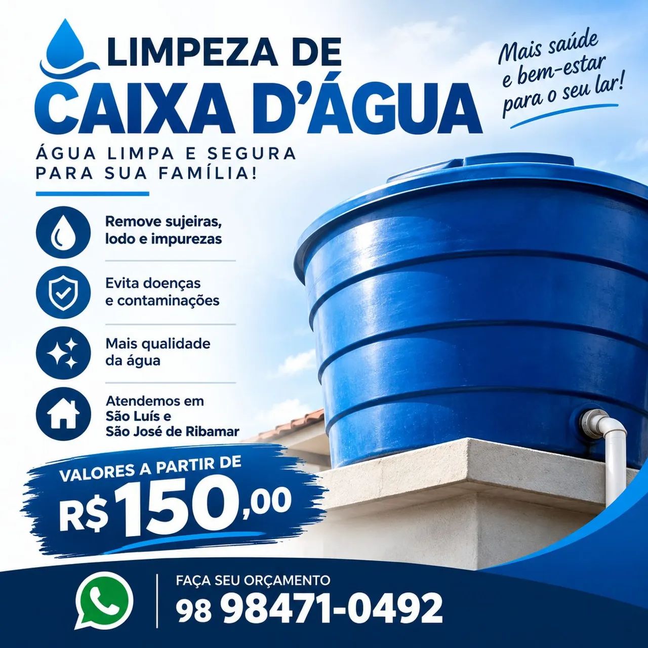 Limpeza de Caixa D?água a partir de R$ 150 | São Luís e Ribamar