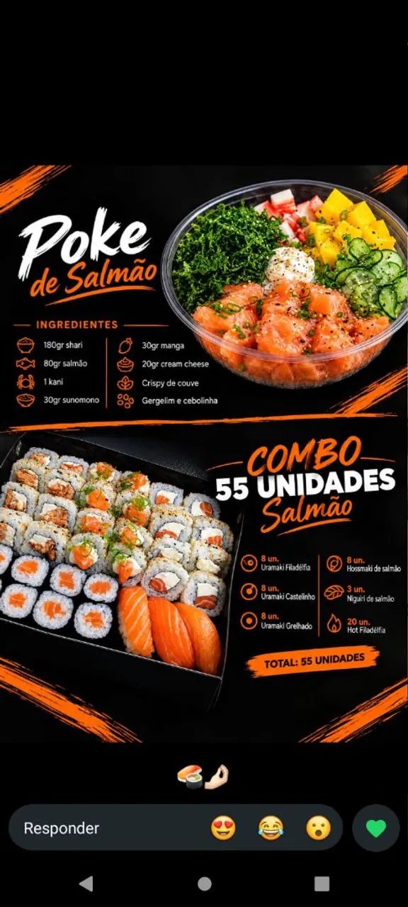 Sushi eventos e combinados por encomenda.