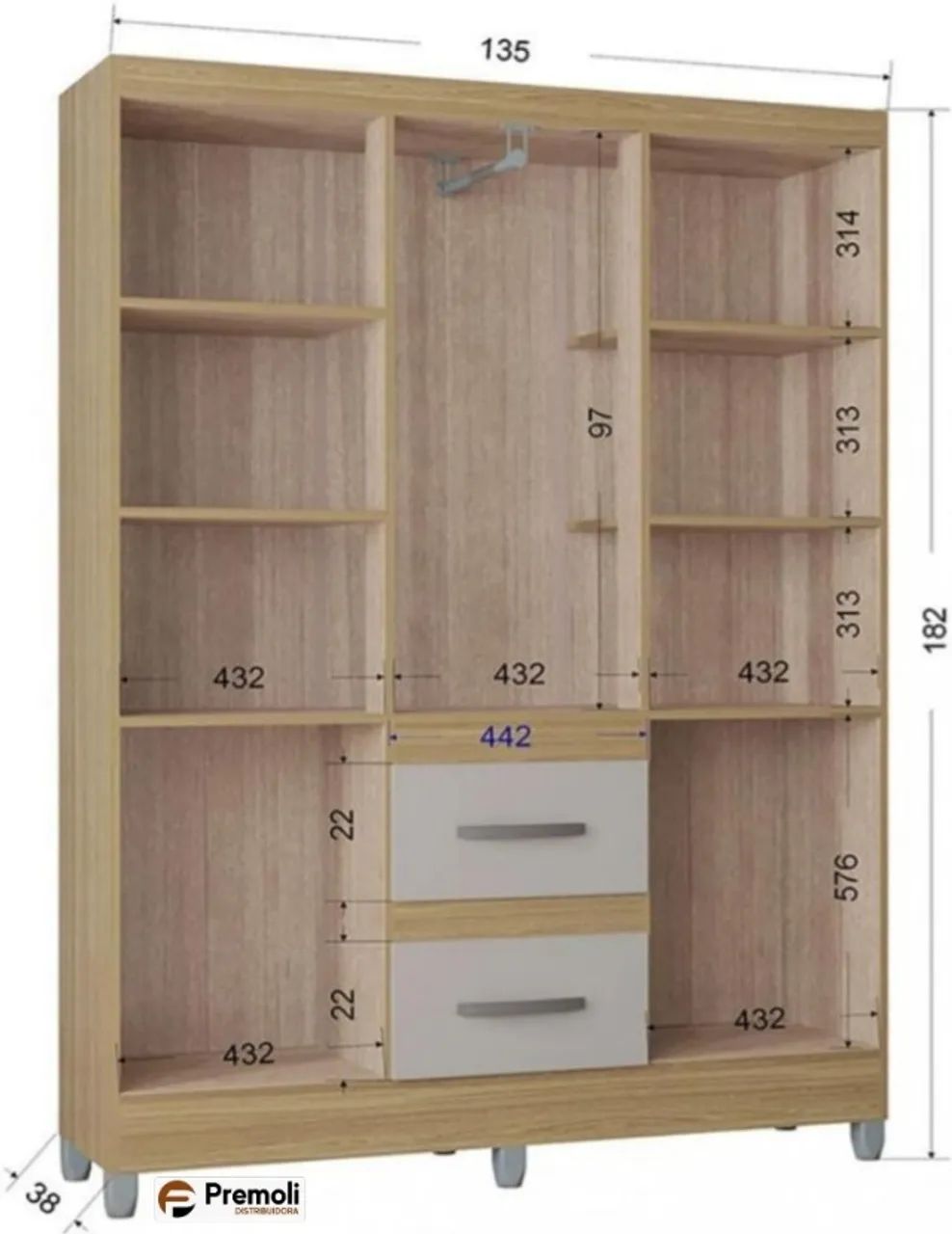 Guarda Roupa Capri Cor Damasco/Off/Ripado 6 Portas e 2 Gavetas - Foto 3