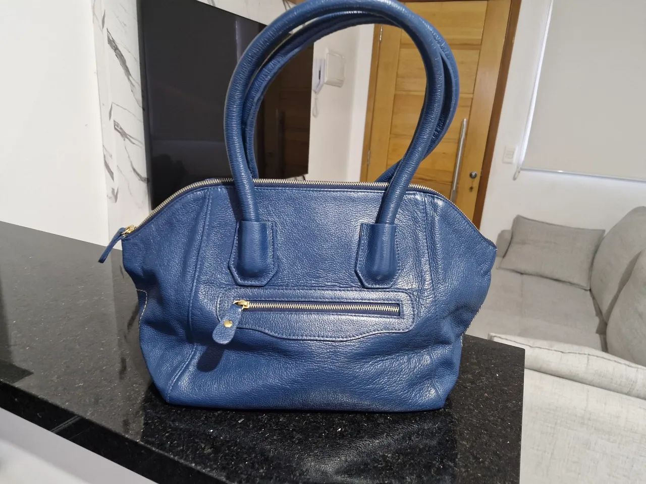 Bolsa de ombro azul couro legítimo  - Foto 3
