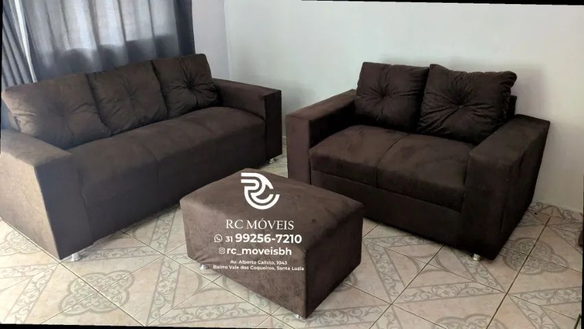 Sofá 2 e 3 assentos com Puff Material suede D33 Confortável Direto da Fábrica - Foto 5