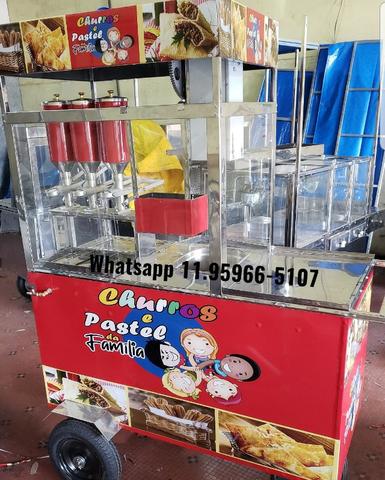 Carrinho De Churros E Pastel Inox - com 03 doceiras