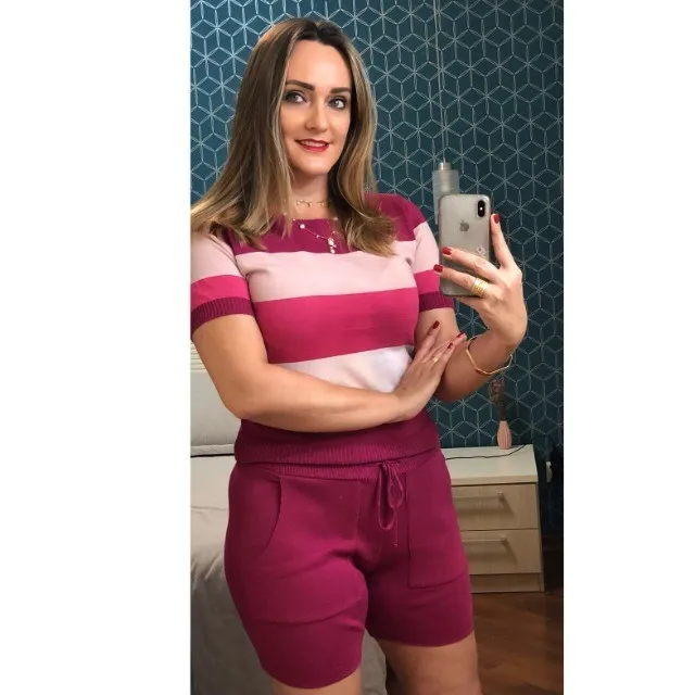 conjunto shorts e blusa manga curta feminino