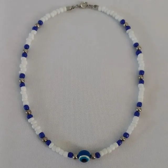 colar miçanga branca e azul royal - Foto 2