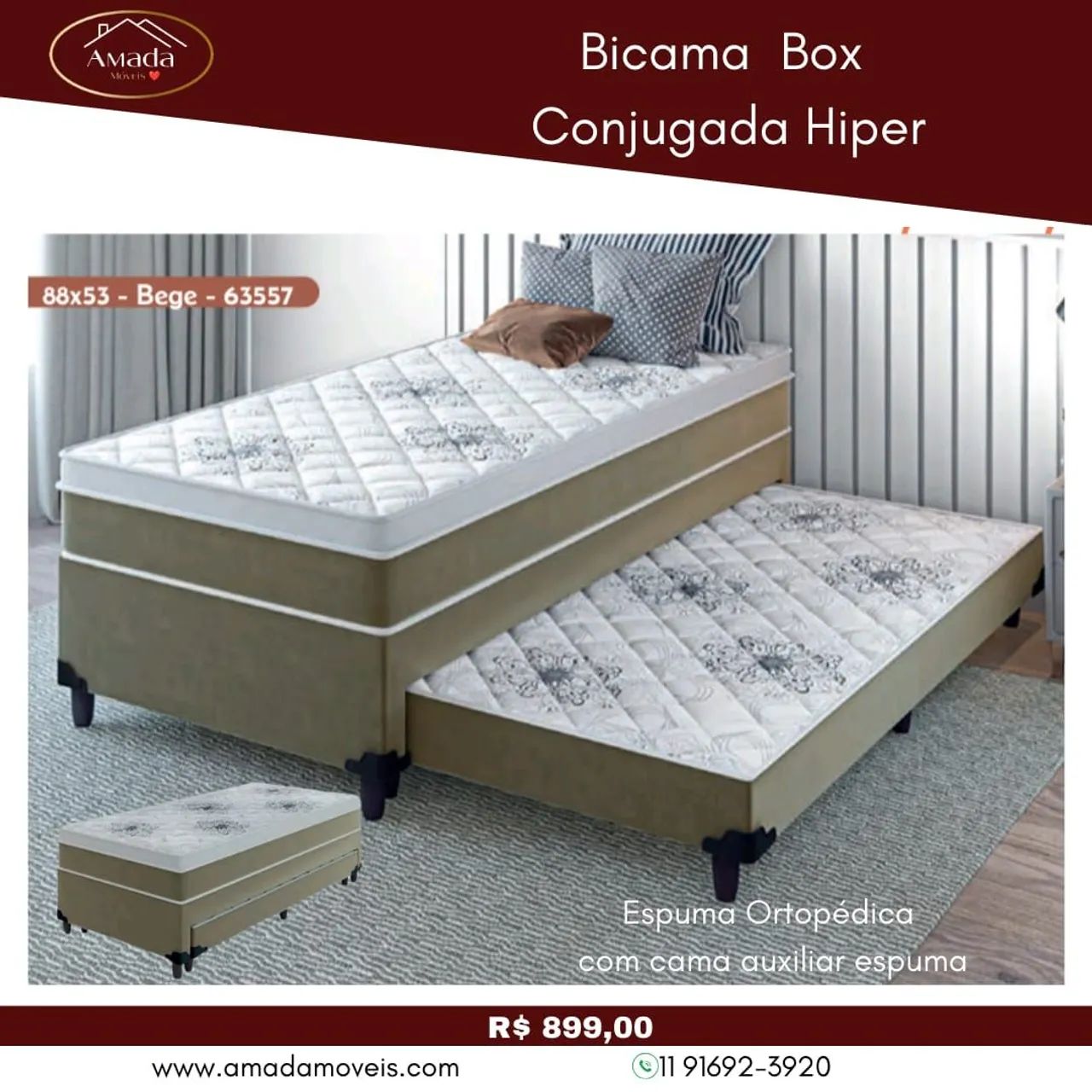Bicama Box Conjugada Hiper 88x53 Bege - entrega em 3 Dias 