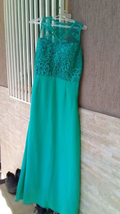 Vestido Longo Verde tiffany busto em Renda