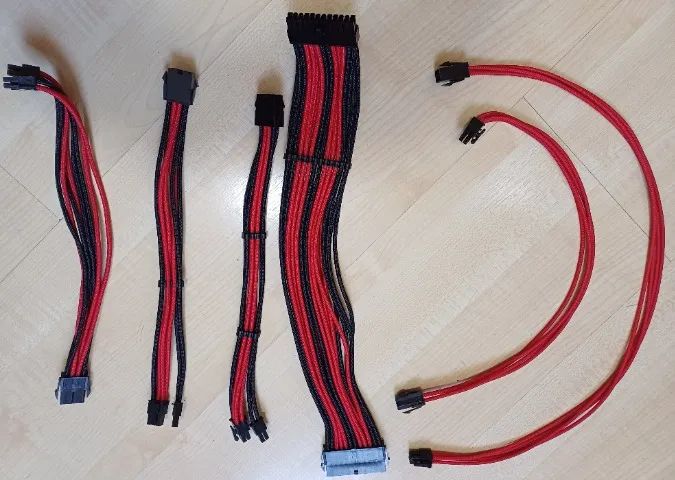 Kit 6 Cabos Sleeve Extensores Gamer vermelho + 4 Separadores - Foto 3