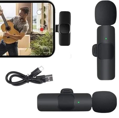 Microfone Sem Fio Duplo Lapela Profissional Android K9 Preto Tipo C - Foto 2