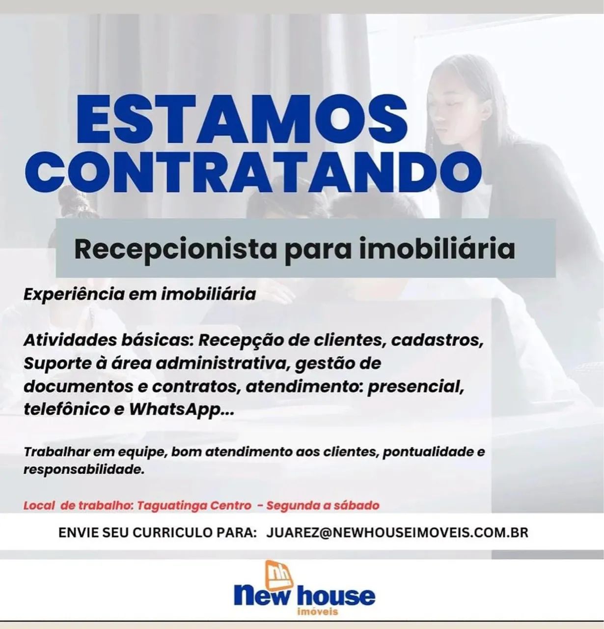 Recepcionista para imobiliária - Taguatinga