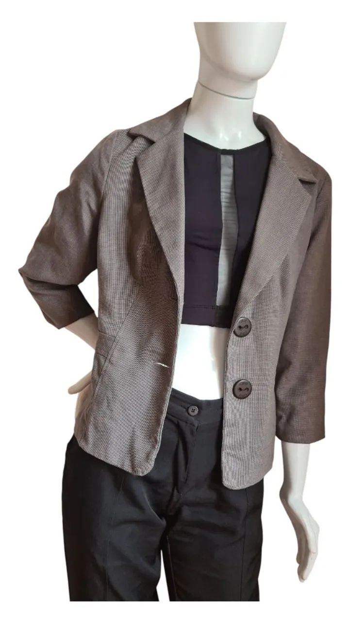 Blazer cinza mescla manga 7/8