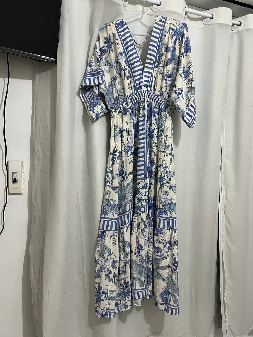 Vestido Farm Azul com Branco - P
