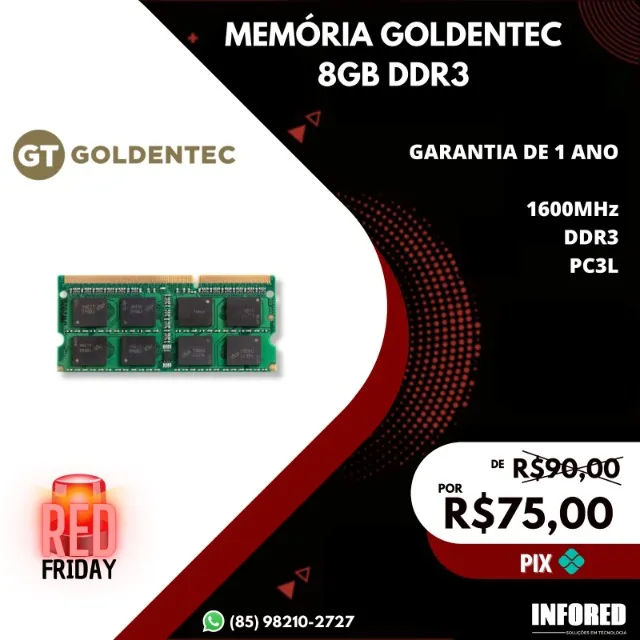 Memória Goldentec 8gb DDR3 1600mhz