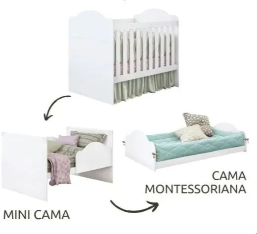 Berço Mini Cama 3 em 1 Yupi Branco Acetinado