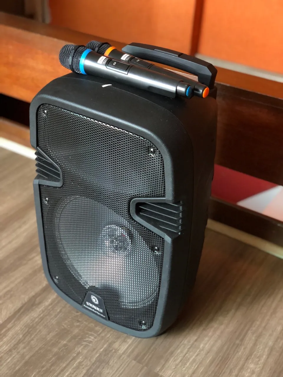 Caixa de Som Portátil com Microfones