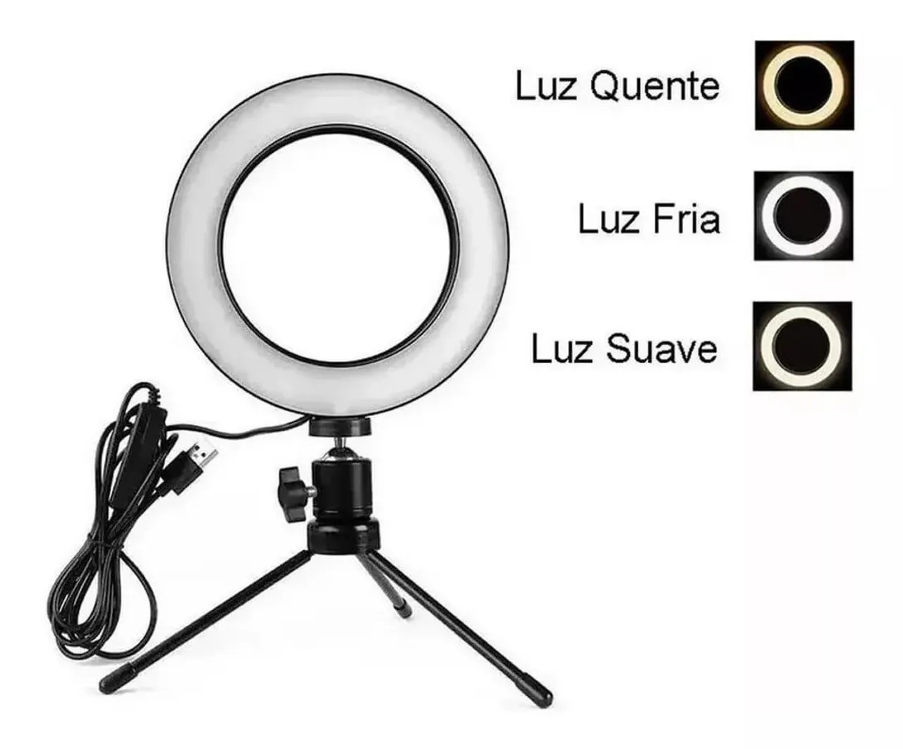 Ring Light LED com Tripé e 3 Modos de Luz