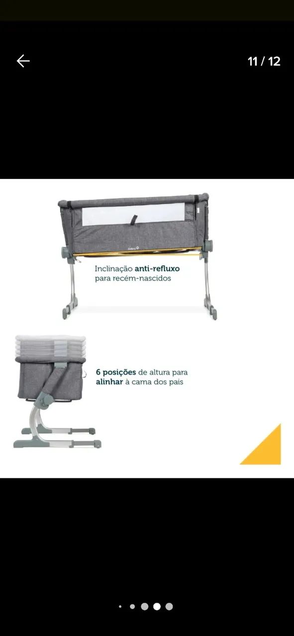 Berço Side by Side Acoplável com 6 posições de Altura & Reclinável Cinza (Cobed) - Foto 2
