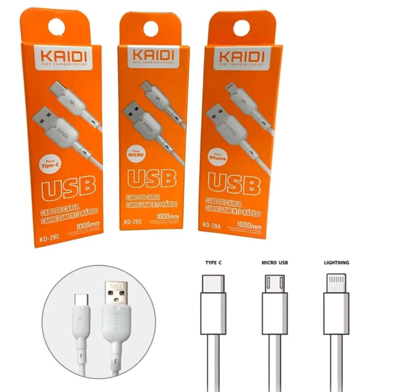 Cabo USB para Celular - Carregamento Rápido 1000mm