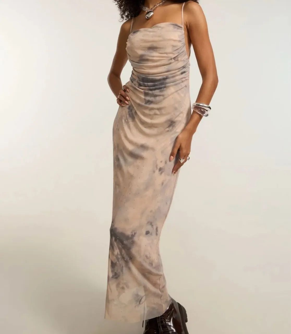 Vestido longo tie dye tule 