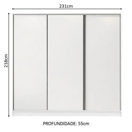Guarda-Roupa Casal 100% MDF Madesa Royale 3 Portas de Correr Branco - Foto 2