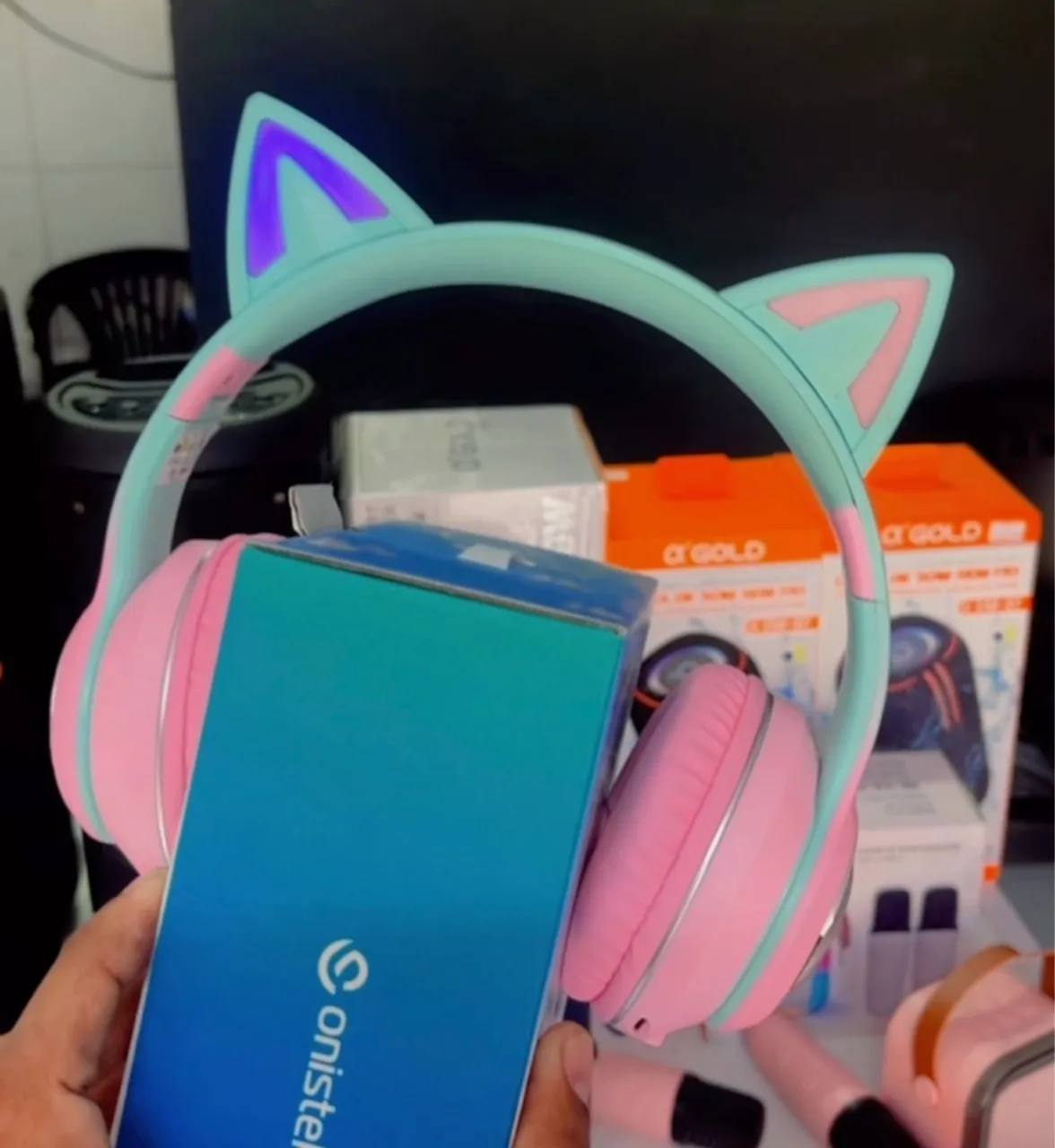 Headphone infantil Cat Ear - Onistel Rosa e Azul