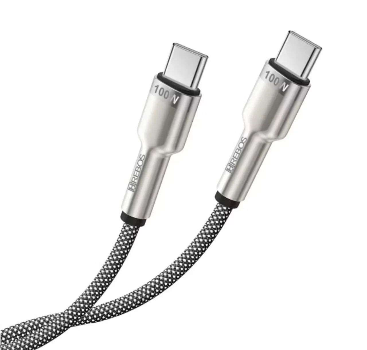 Cabo Dual Type-C 100W Metal Waves HREBOS Premium - 1 metro - Foto 4