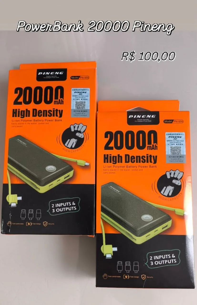 Power Bank Pineng 20000 mAh - Carregador Portátil