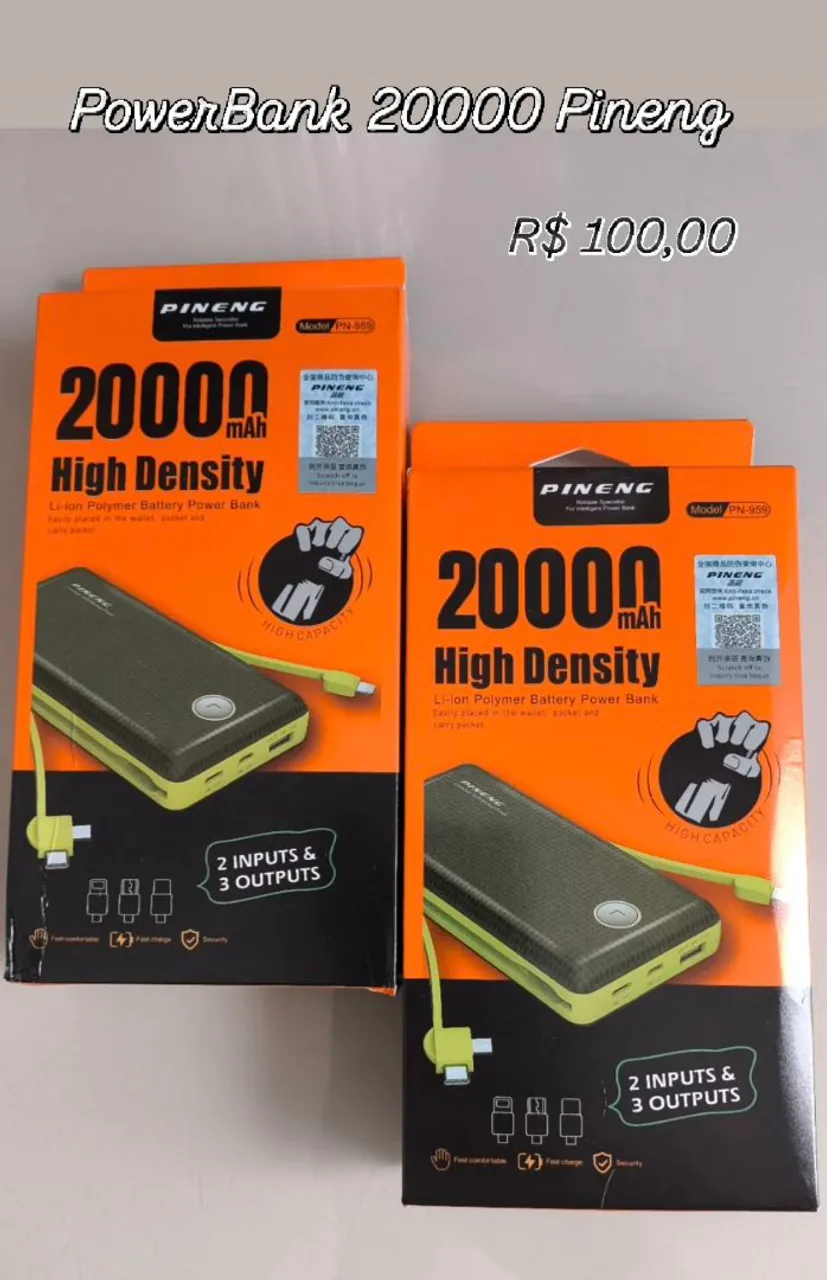 Power Bank Pineng 20000 mAh - Carregador Portátil