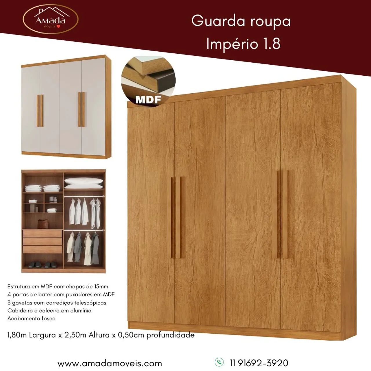Guarda roupa casal império MDF , à pronta entrega 