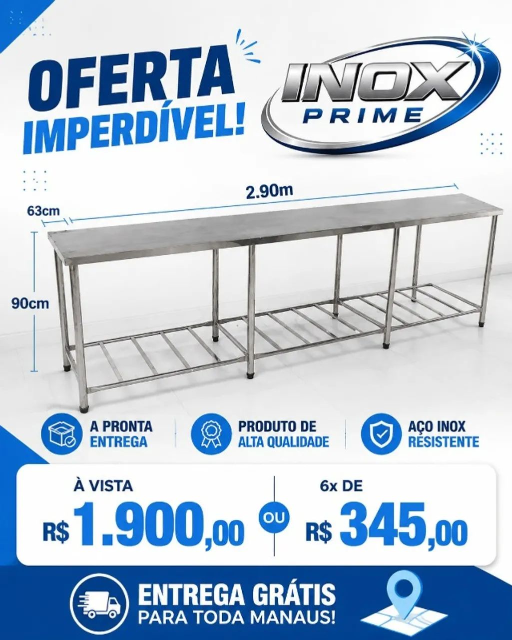 Mesa em inox gradeado em metalon 
