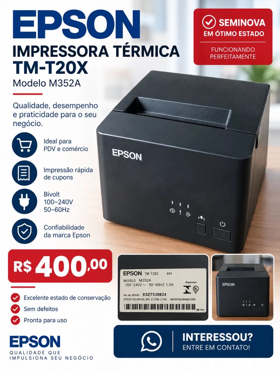 Impressora Epson TM-T20X M352A