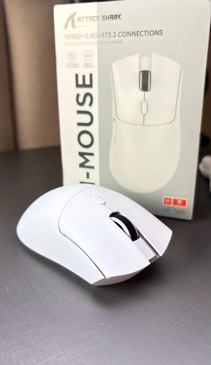 Mouse Gamer Attack Shark R1 Wireless Branco - Tri-Mode - Foto 3
