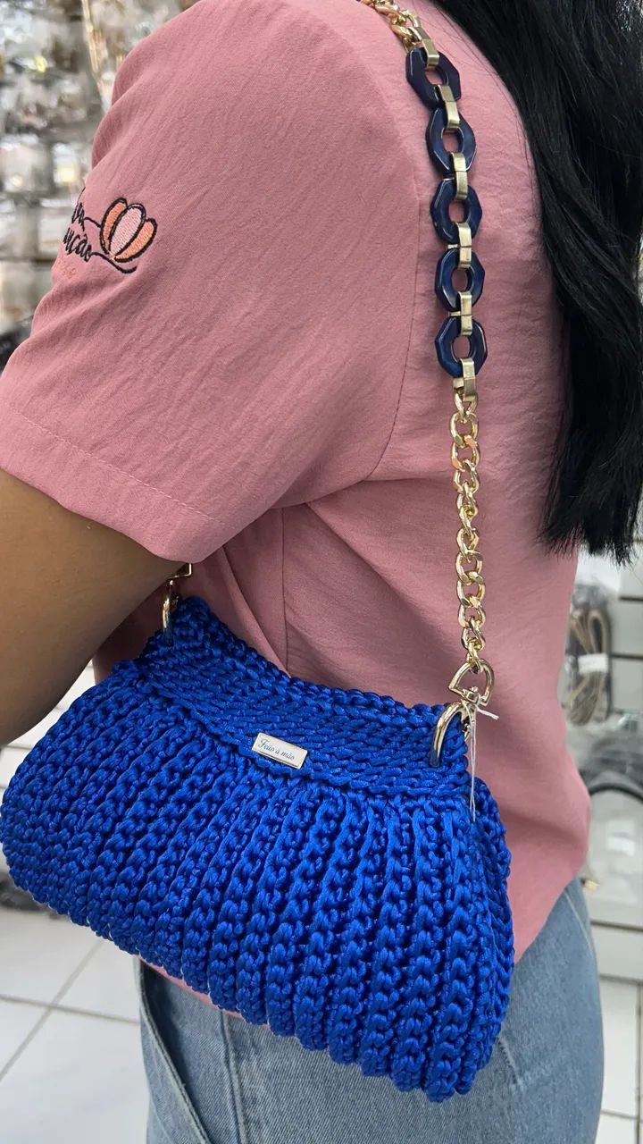 Bolsa de crochê azul bic - Foto 2
